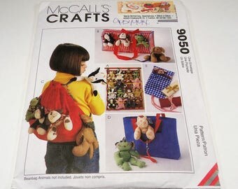 McCall's Craft Accessories For Bean Bag Animals Pattern 9050 Wall Organizer, Tote Bag, Backpack, Tote Carrier, Sleeping Bag,