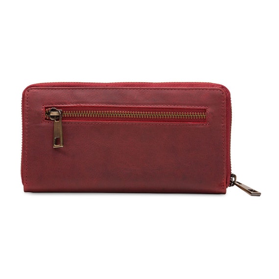 Ladies Leather Ziparound Wallet Leather Purse Red