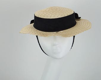 Vintage 1950s Hat Natural Straw Short Brim by Jonquil Sz 23