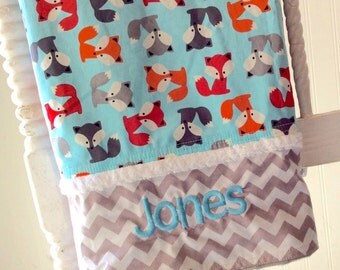 Personalized-Baby-Blanket-Boys-Fox-Boy-Gray-Quilts-Stroller-Receiving-Swaddling-Minky-Boys-Crib-Kids-Nursury-Room-Newborn-Toddler-Gift
