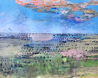 Dotted Landscape, Original acrylic painting on paper