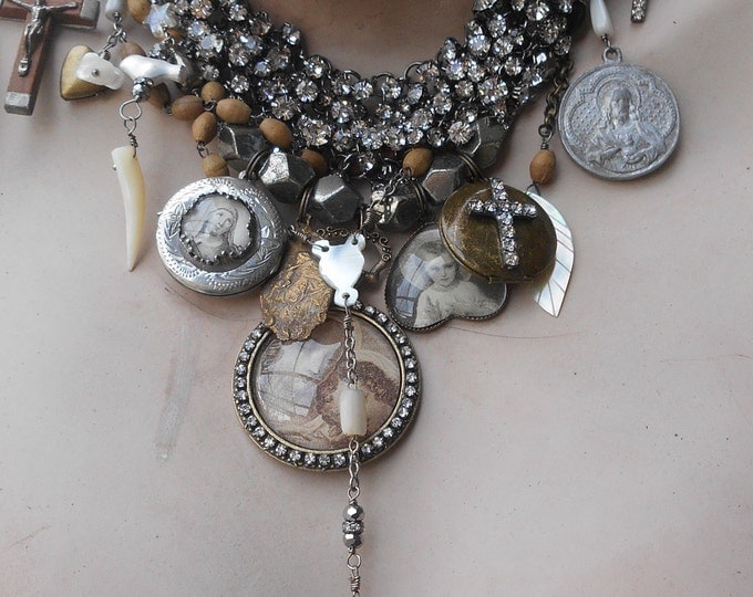 Antique Rosary Pyrite Statement Necklace I'll Stand By You