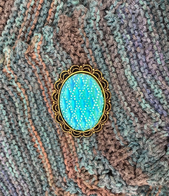 Items Similar To Magnetic Brooch Shawl Pin Sweater Clip Irridescent Carribbean Blue On Etsy 