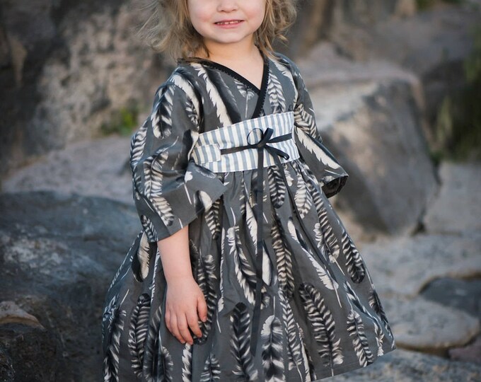 Little Girls Boutique Dresses - Toddler Tea Party Dress - Kimono - Teen Clothes - Preteen - Handmade - Birthday Dress - 2T to 14 years