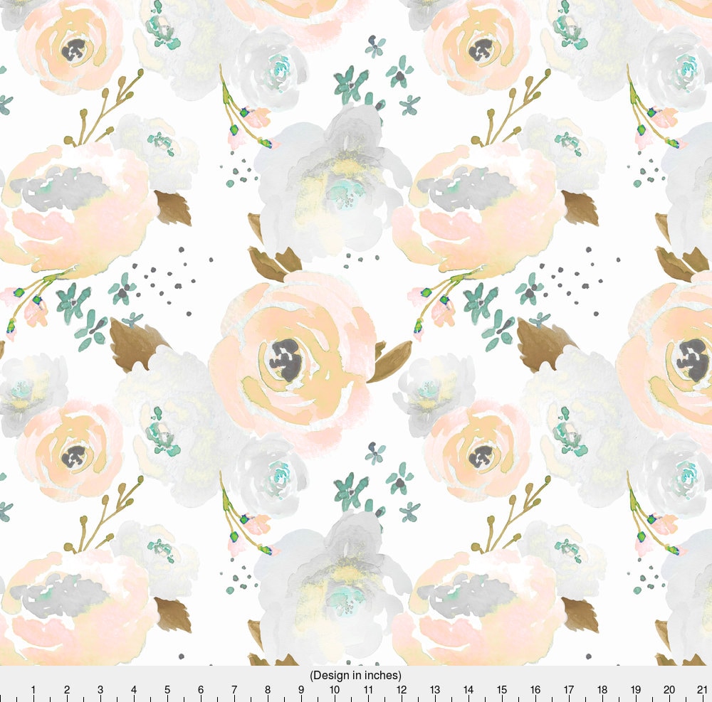 Peach Gray Flower Fabric Indy Bloom Design Peachy Grey