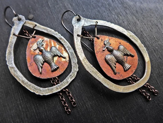 Handmade rustic earrings by fancifuldevices, "Peccadillo"