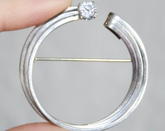 Sterling Silver Round CZ Brooch