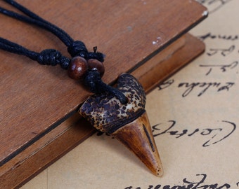Resin Shark Tooth Necklace with Adjustable Black Wax Cord - Sold Individually - #MN145