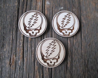 Grateful dead pins or magnets - Jerry Garcia - Wooden Pin - Wooden Magnets - Stealie - Stealie Magnet - Laser Engraved Wood - Dancing Bear