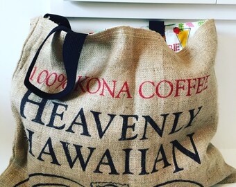 Market Tote/ Kona Coffee Burlap Bag/ Farmers Market/ Beach Bag