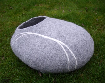 cat cave cat bed cat house pet bed handmade felted cat cave grey pebble - large