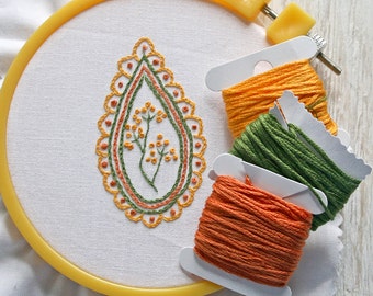 Crewel Embroidery Kit Embroidery Pattern pdf Kit orange leaf yarrow flower Digital Pattern, digital pattern kit, Prairie Garden