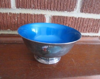Vintage Mid Century Modern Reed and Barton Blue Enamel Silver Bowl