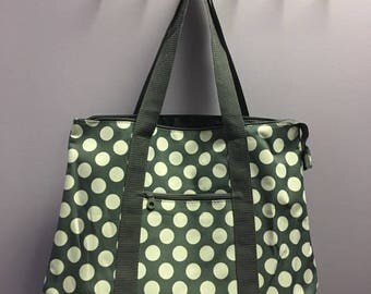 Personalized Grey Polka Dot Oversized Tote Bag