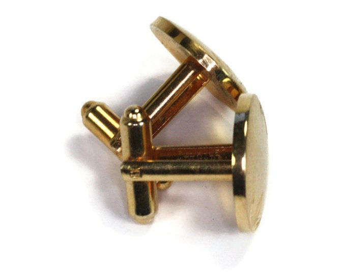 Flex-Let Cuff Links Brushed Finish Gold Tone Engravable Vintage Cufflinks