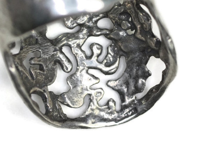 CIJ Sale Large Sterling Statement Ring Size 8 1/2 Knuckle Duster Pierced Filigree Vintage