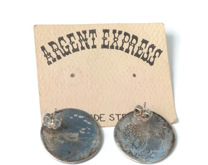 Sterling Southwestern Style Earrings Round Inscribed NA Design Argent Express Posts Original Card