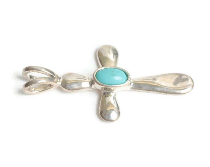 Avon Sterling Silver Cross Pendant Turquoise Accent Vintage NOS