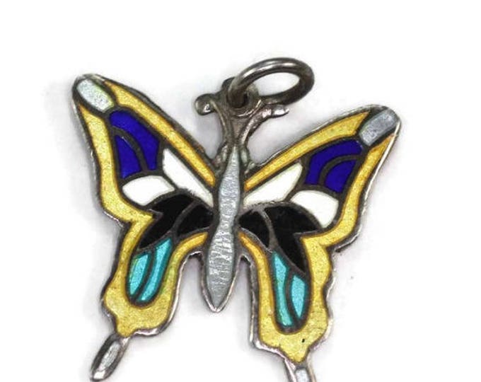 Los Castillo Enameled Butterfly Pendant Sterling Eagle 15 Mark Mexico