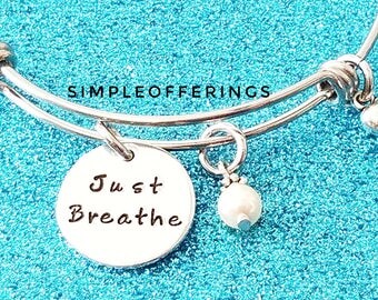 Just Breathe Bracelet, Breathe, Breathe Bracelet, Yoga Bracelet, Yoga Jewelry, Inspirational Quote, Inspiration Bracelet, Yoga Instructor