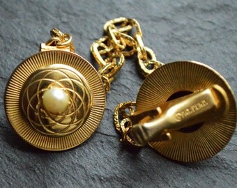 Mid Century Atomic age real pearl sweater guard clip