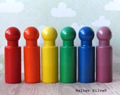 Rainbow Wooden Peg Dolls - Modern trendy Toys - Color Learning Toys - Rainbow Peg Doll Family - Stocking Stuffer for Kids