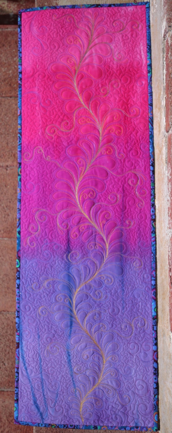 MarveLes TABLE RUNNER Custom Feather Quilted in Hand Dyed