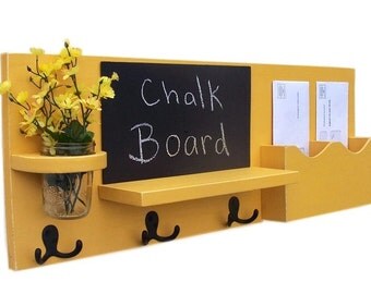 Chalkboard Mail Organizer - Coat Rack - Mail Holder - Letter Holder - Chalk board - Key Hooks - Jar Vase - Organizer - Coat Rack - Wood