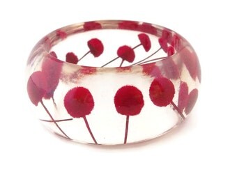 Size Large Red Resin Bangle. Pressed Flowers. Christmas Gift. Resin Jewelry. Personalized Gift. Engraved Mom. Resin Bracelet