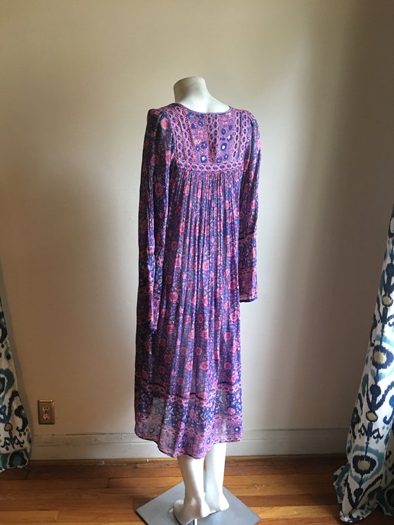 Oh Calcutta Rare 70s Indian Gauze Blue Tent Vintage Dress