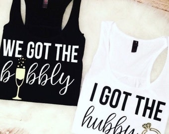 Bachelorette Party Tanks Bride's Gold Bridal Shirt We Got the Bubbly Hubby Bride and Squad plus size matching shirts Racer Back Tank Top 2x