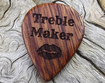 Wood Guitar Pick - Premium Quality - Handmade With African Bubinga - Laser Engraved On Each Side - Artisan Guitar Pick - Treble Maker