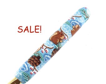 SALE! Susan Bates, J 10/ 6.00mm Polymer Clay Covered Crochet Hook, Winter Squirrel