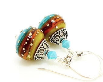 Southwestern Earrings, Lampwork Earrings, Glass Earrings, Glass Bead Earrings, Colorful Earrings, Glass Art Earrings, Beadwork Earrings