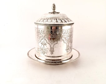 Silver Biscuit Jar / Silver Plated Cookie Jar with Hinged lid / Farmhouse French decor