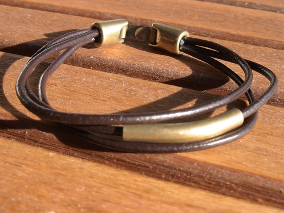 men's leather bracelet men's brass bracelet Black