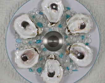 Coastal Oyster Plate with Real Oyster Shell Wells