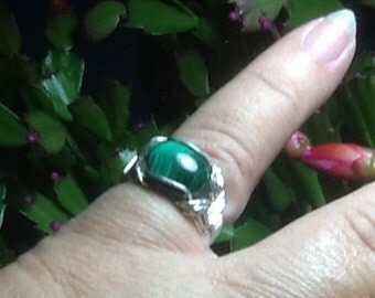 Green MALACHITE Handmade Ring Sz 7 1/2 in STERLING SILVER