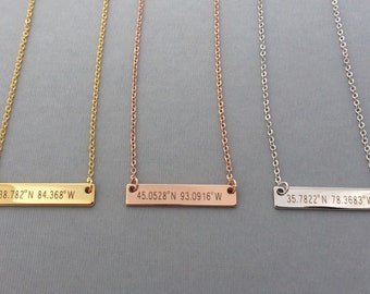 Coordinate Necklace-Rose Gold Necklace-Personalized Gold Bar Necklace-Coordinate Necklace-Personalized Necklace-Gift For Her-Valentines Gift