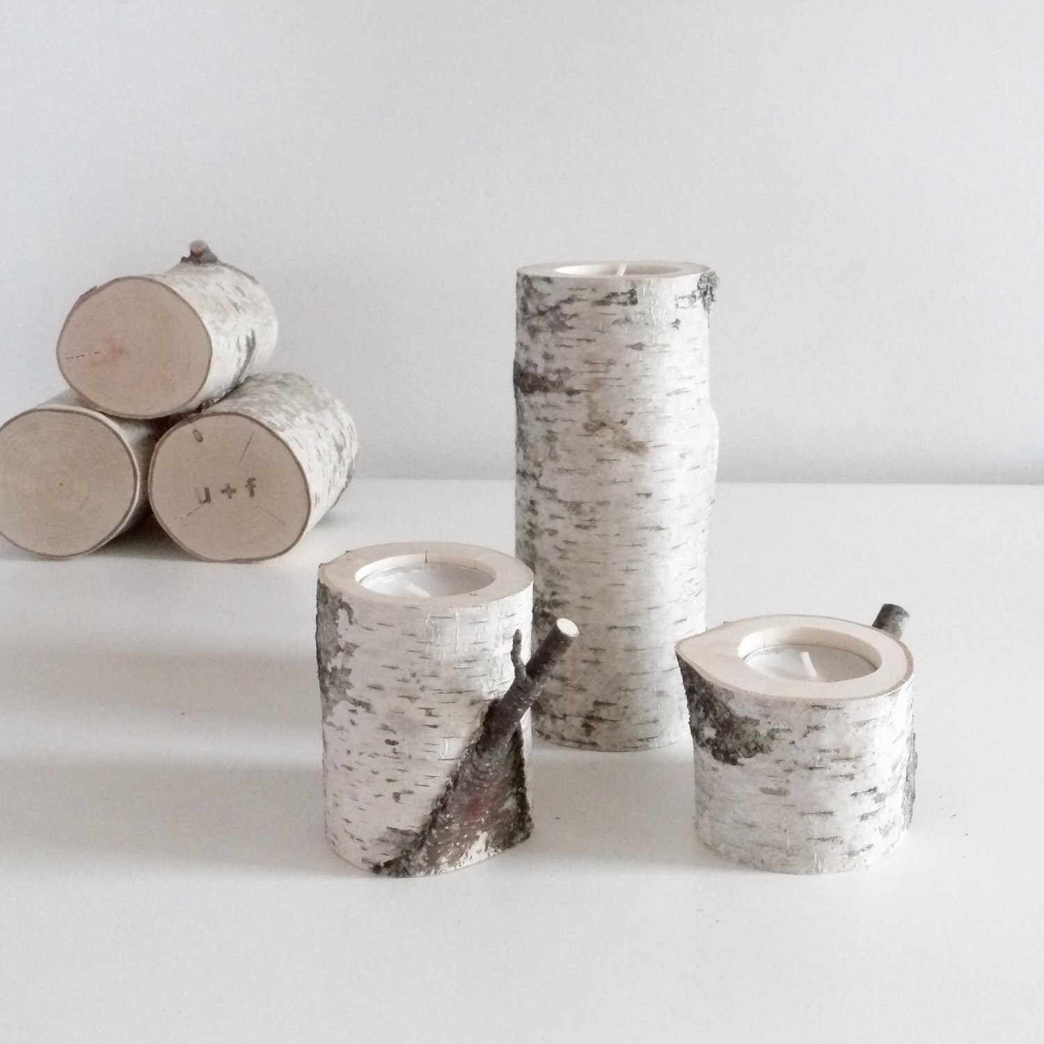 white birch wooden candle holders set of 3 birch candle