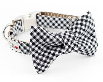 Black Gingham Bowtie Dog Collar