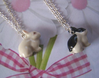 Porcelain Bunny Necklace Girls Tiny Easter Bunny Necklace
