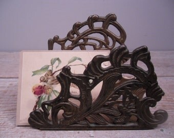 Vintage brass letter holder / brass filigree / napkin holder
