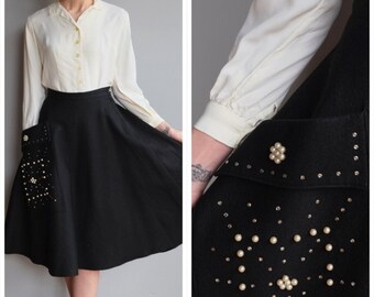 1950s Skirt // Beaded Wool Felt Circle Skirt // vintage 50s skirt