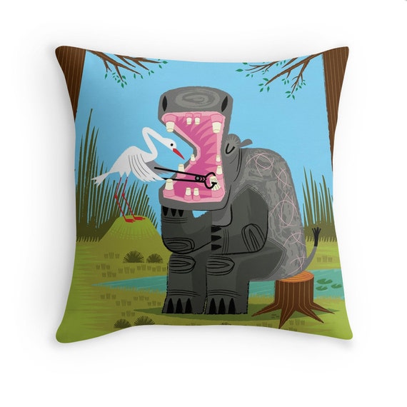 Hippopotamouth - Children's decor - Throw Pillow / Cushion Cover (16" x 16") iOTA iLLUSTRATION