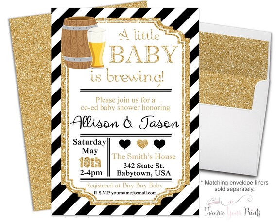 Coed Baby Shower Invitation, Baby Brewing Invitations, Gender Neutral Baby Shower, Baby Brewing Invite, Gold Glitter, Couples Shower Il_570xn
