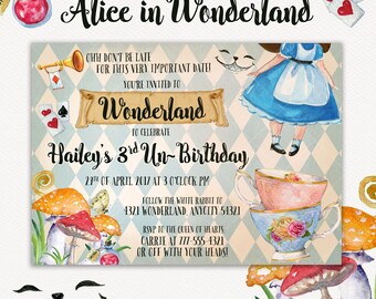 Alice In Wonderland Invitation, Alice Invite, Tea Party, Onederland Party, Birthday Unbirthday Invitation, Printable Invitation