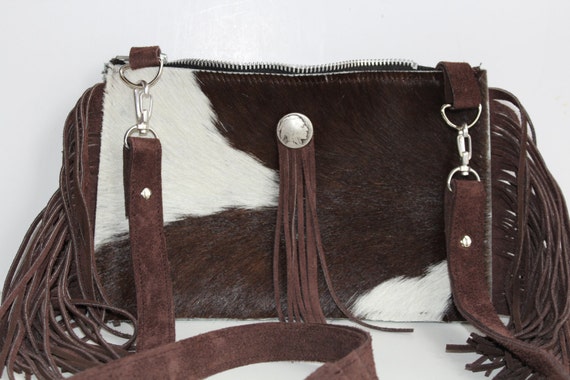 cowhide crossbody with fringe