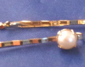 Vintage Gold Tone Bobby Pins with Faux Pearls, 1950s (Qty 2)