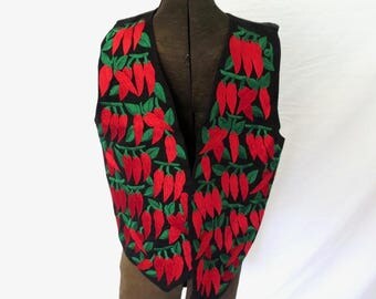 Scott Taylor Embroidered Chili Peppers Vest, Red Hot Chili Peppers Chili Cook Off Outfit, Mens Size S/M Southwest Jackpot Jen Vintage